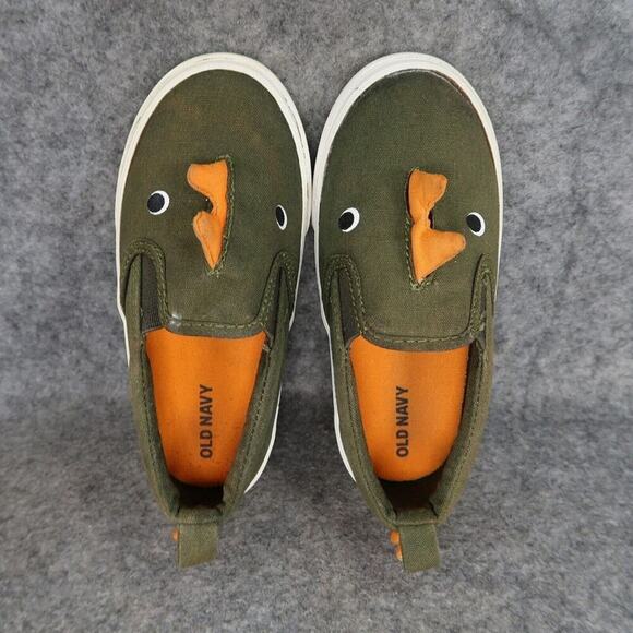 Old Navy Shoes Kids 8 Sneakers Dinosaur Slip On Canvas Toddler Green Orange Dino - Picture 7 of 12